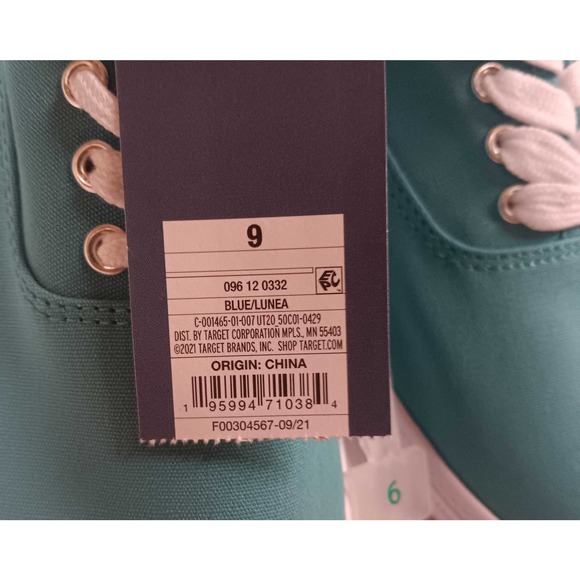 Women's Size 9 Lunea Lace-Up Canvas Sneakers - Turquoise Blue + Free Shipping - Picture 4 of 6